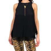 Silk Split Back Fringe Top (XS/S)