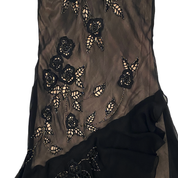 Sue Wong Black Silk Embellished Flower Handkerchief Dress (M)
