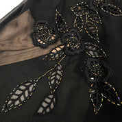 Sue Wong Black Silk Embellished Flower Handkerchief Dress (M)