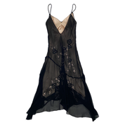 Sue Wong Black Silk Embellished Flower Handkerchief Dress (M)