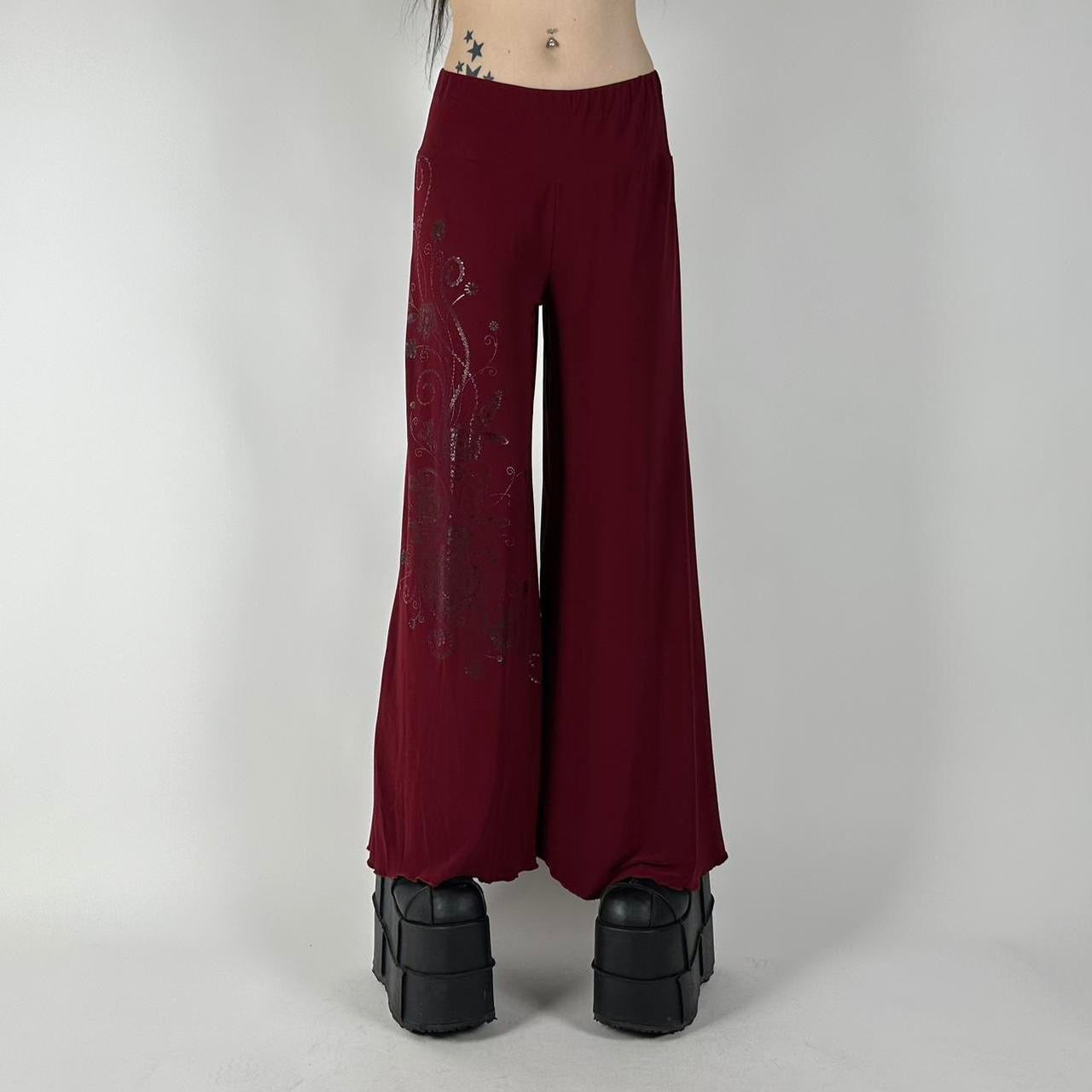 Y2K 00s Dark Red Wide Leg Pants (S)