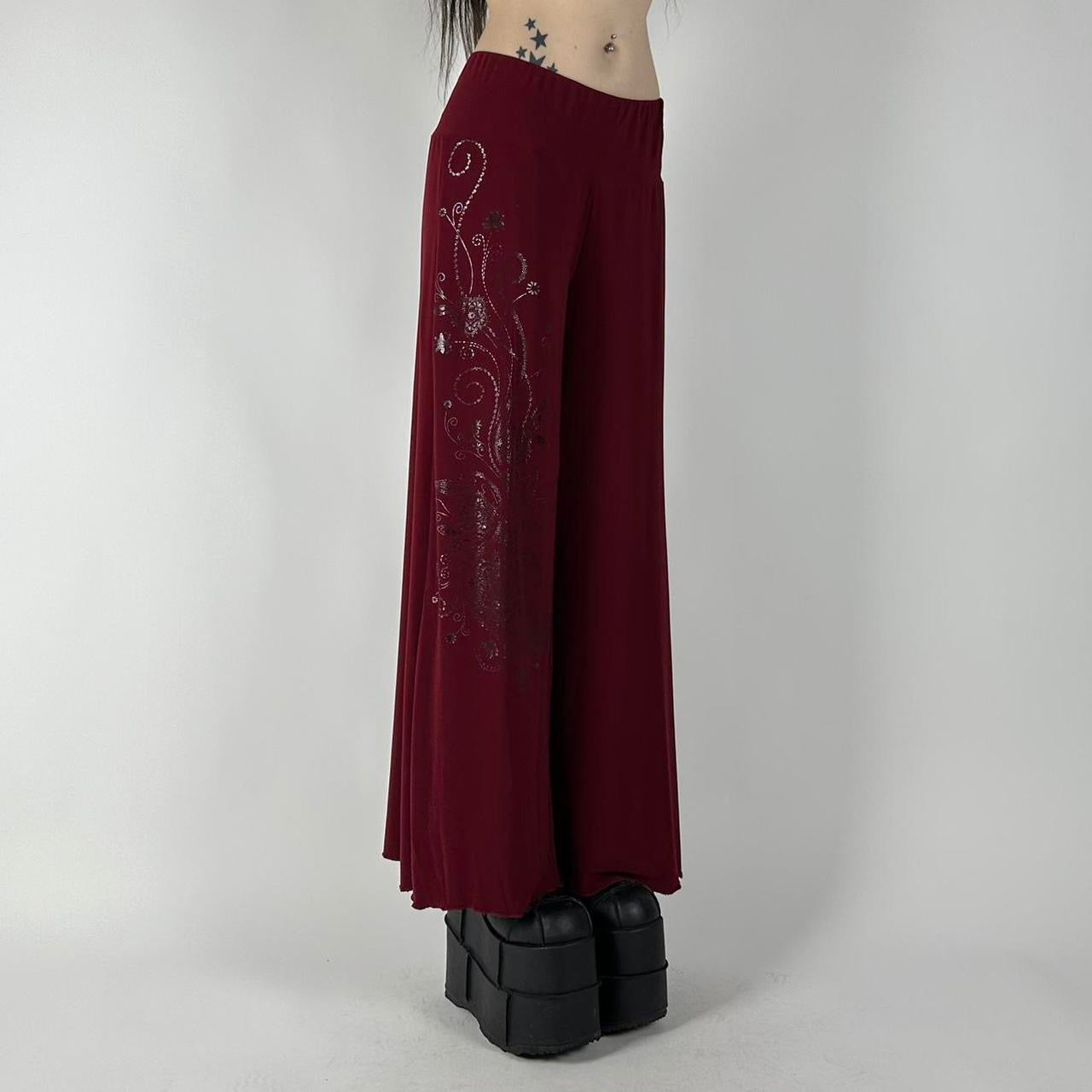 Y2K 00s Dark Red Wide Leg Pants (S)
