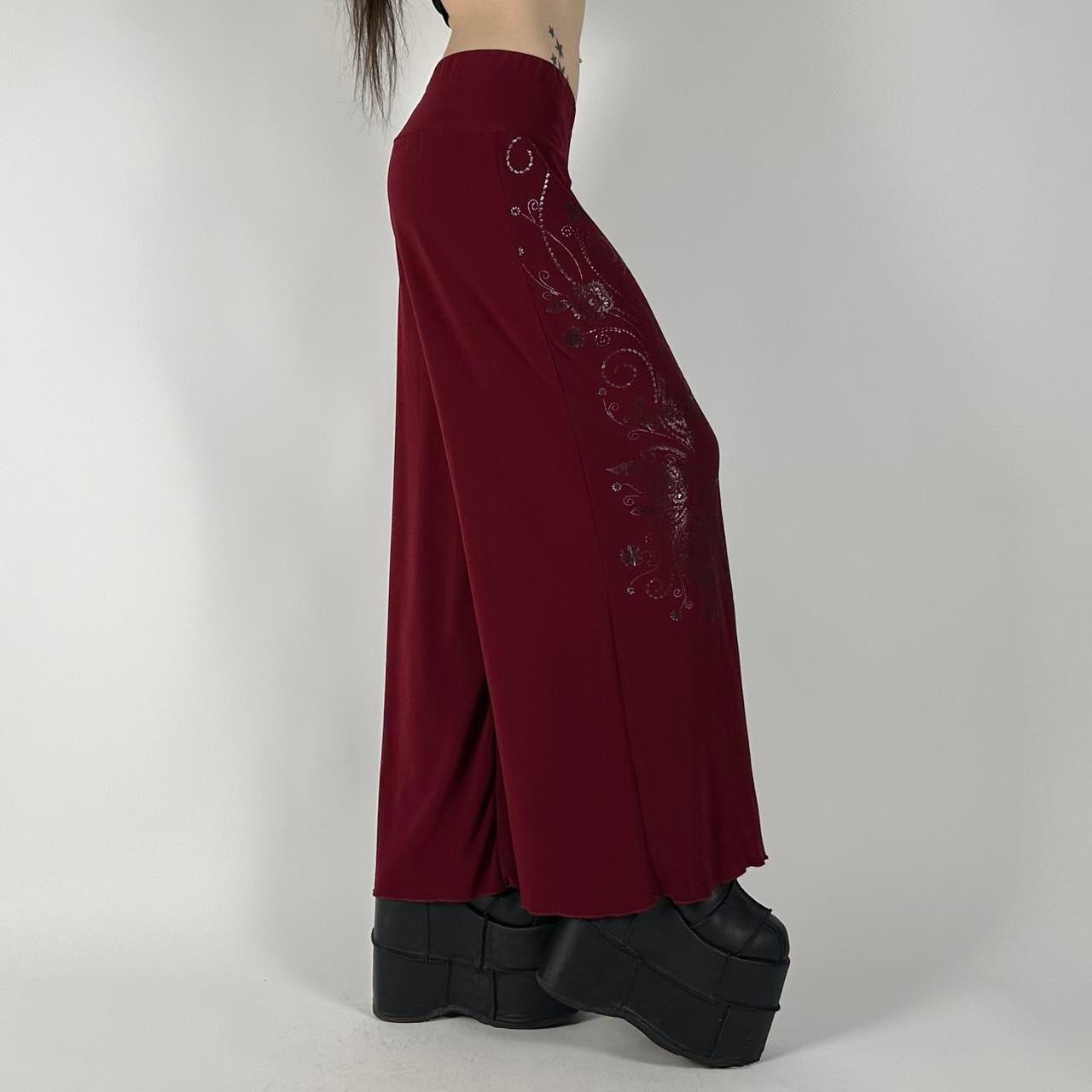 Y2K 00s Dark Red Wide Leg Pants (S)
