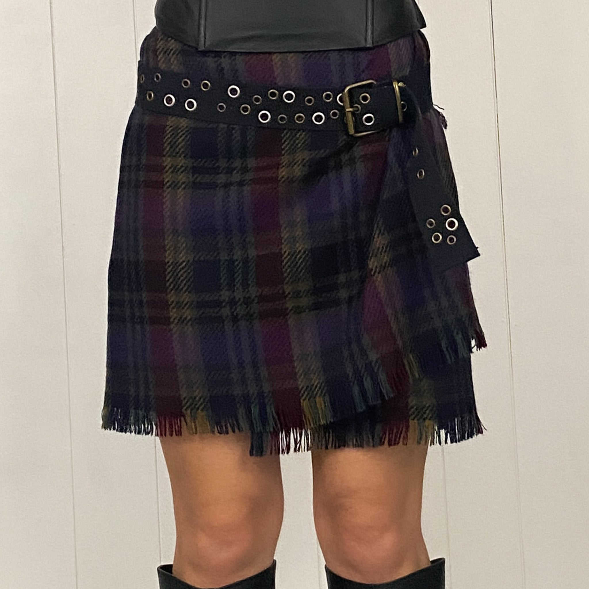 Henri Bendel Wool Plaid Wrap Skirt (S)