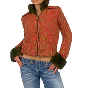 Miss Sixty 2000s Faux Fur Lined Double Zip Front Sweater (M)