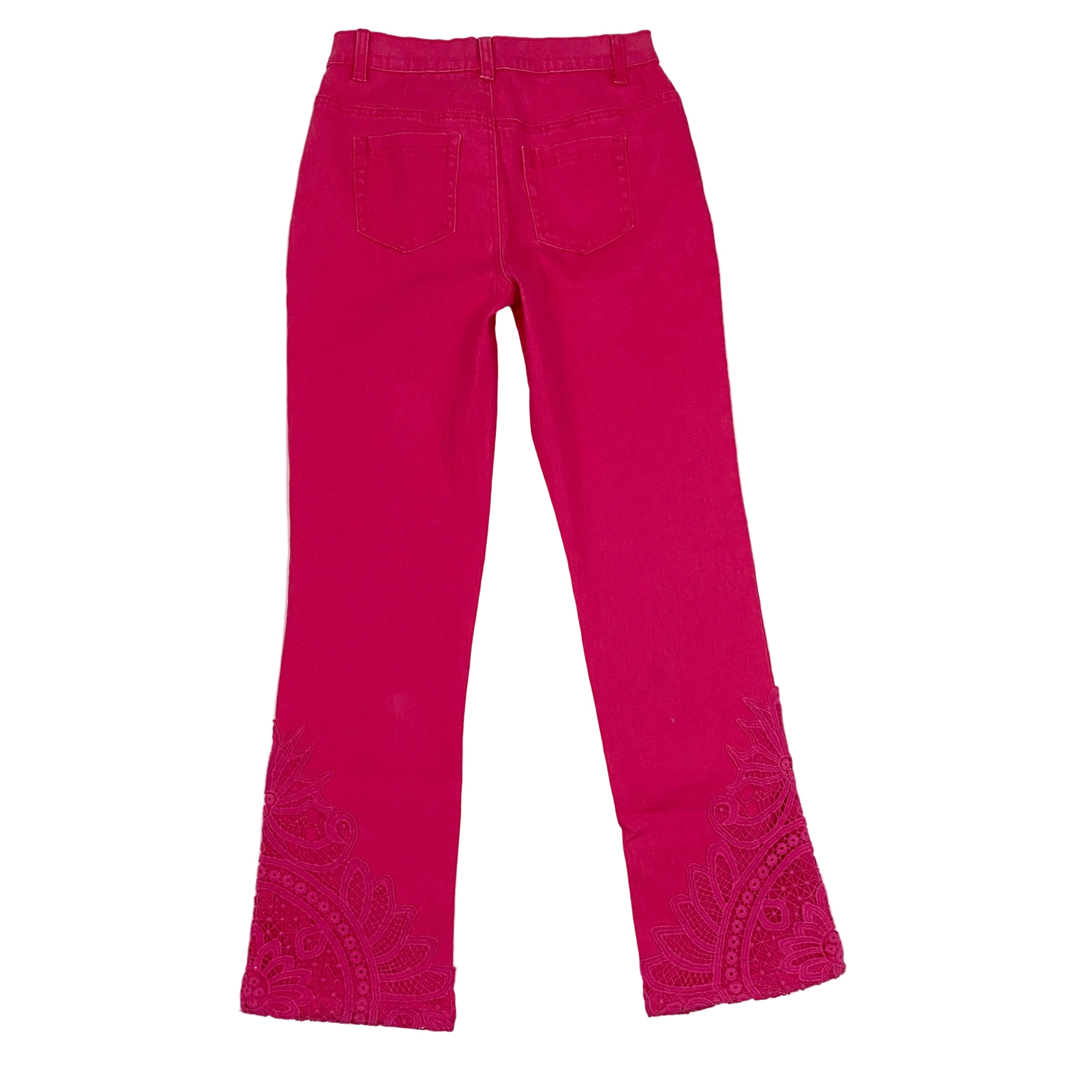 Pink Crochet Mid-Rise Jeans (S)