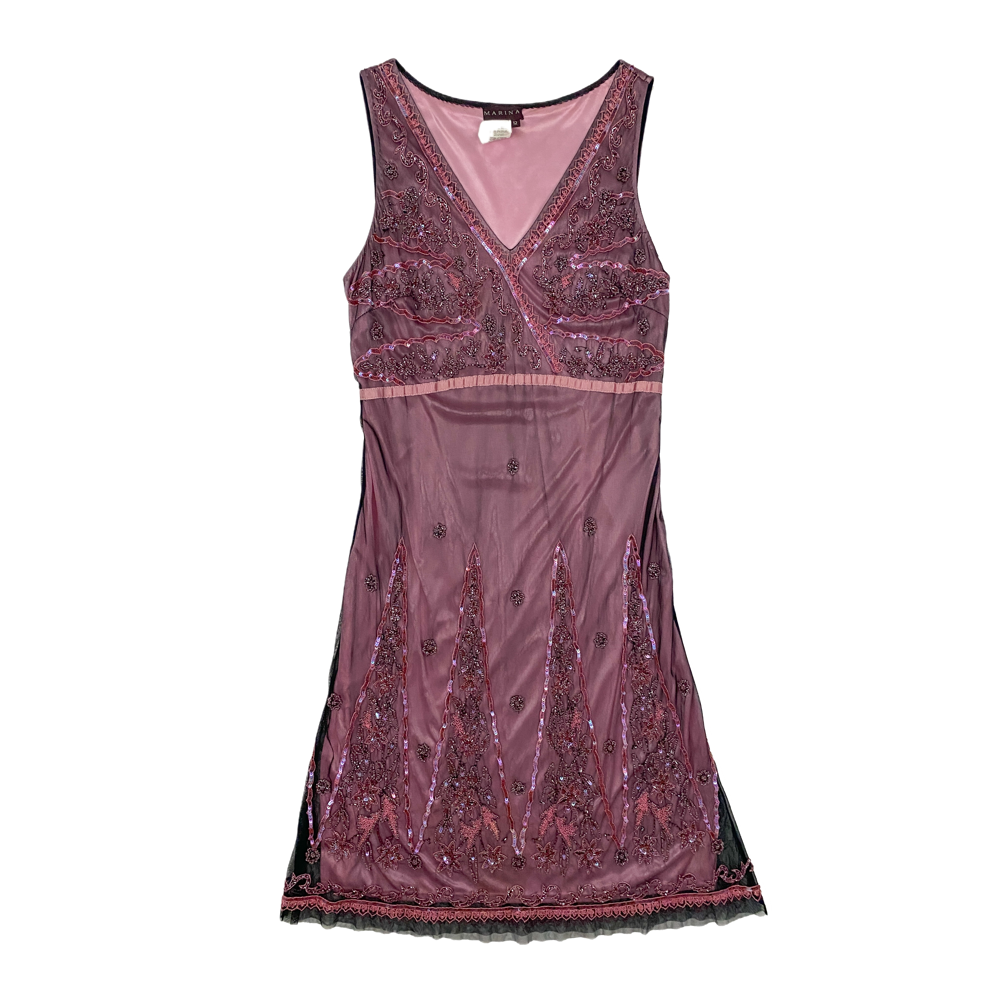 Pink Beaded Mesh Dress (L)