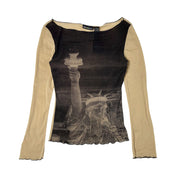 Dkny Jeans Micro Mesh Statue Of Liberty Long Sleeve (M)