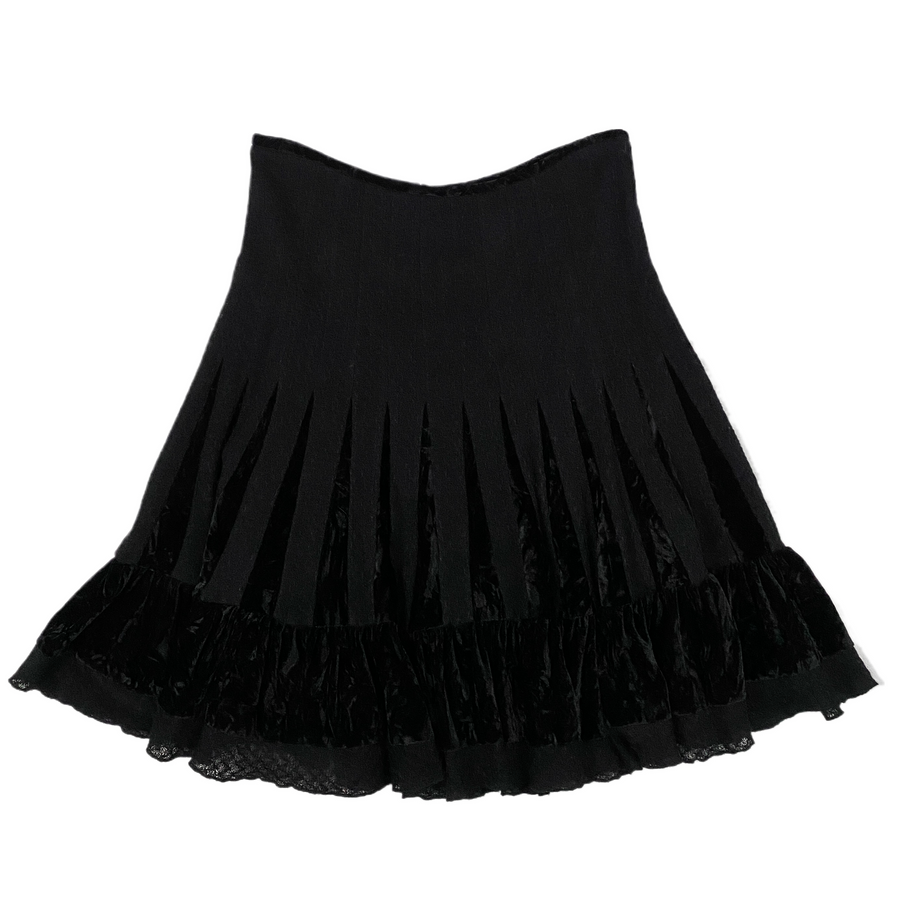 Velvet Paneled Flared Midi Skirt (XL)