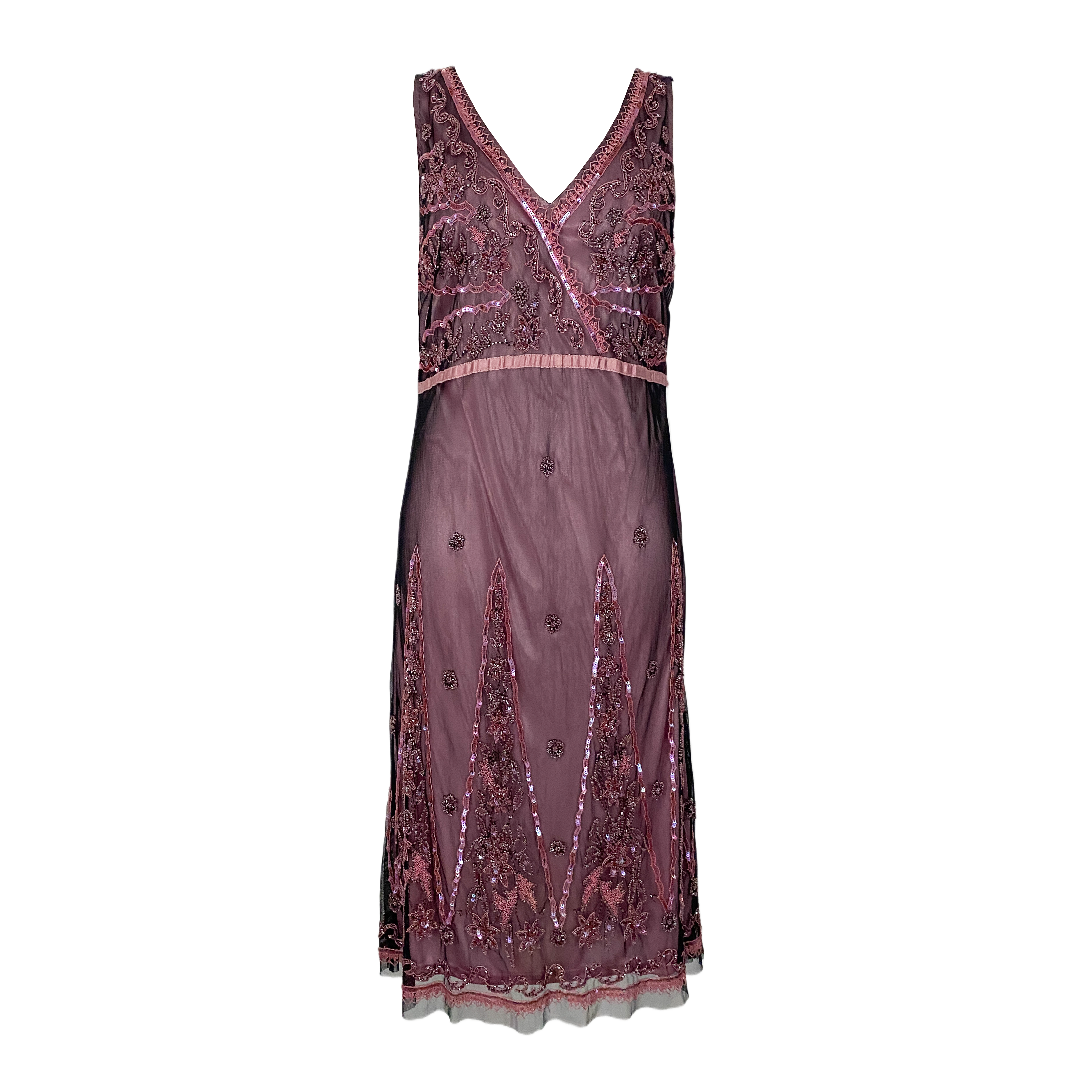 Pink Beaded Mesh Dress (L)