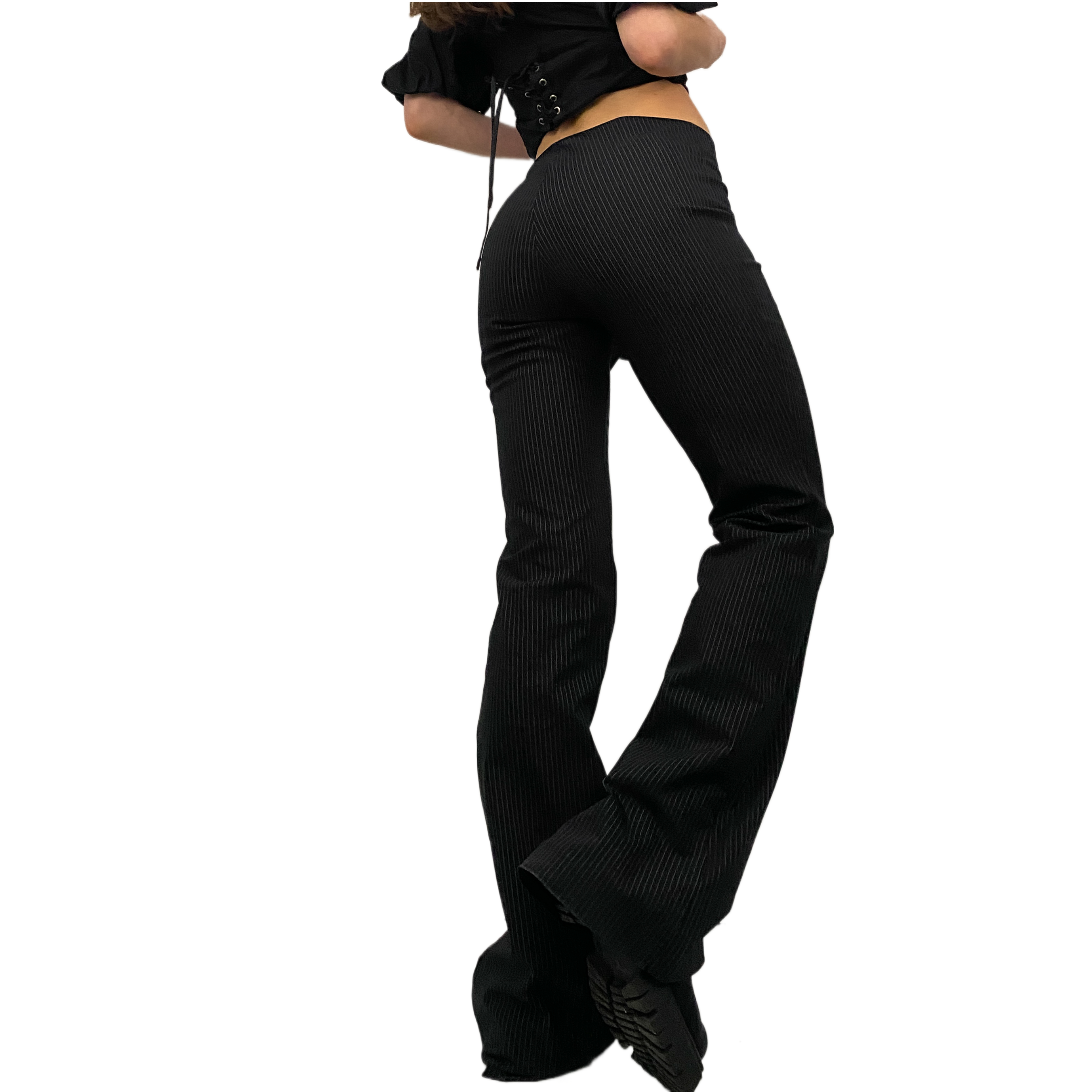 Mid-Rise Pinstripe Flares (S)
