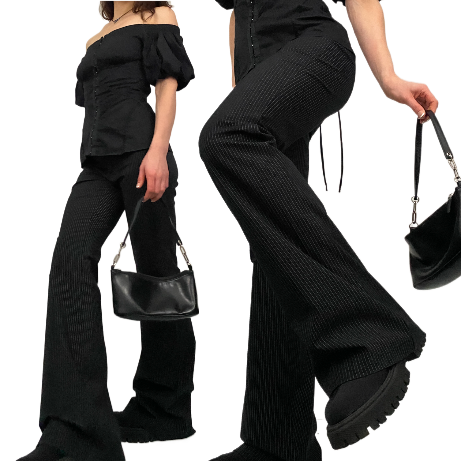 Early 2000s White Pinstriped Flares