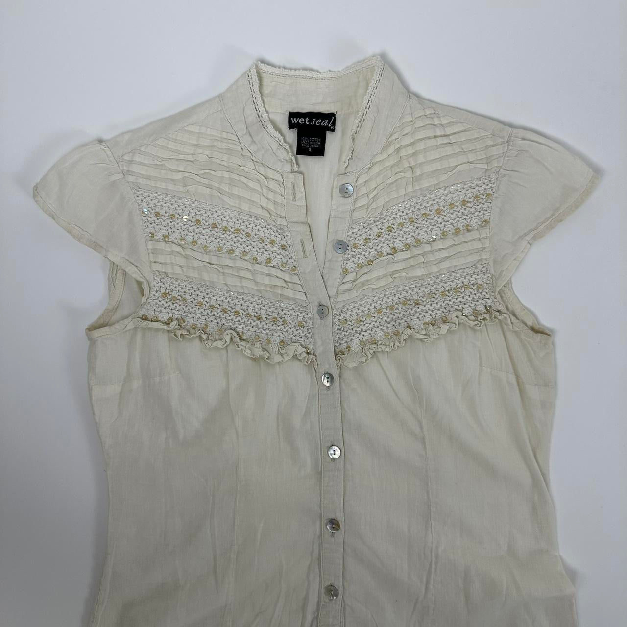 Y2K 00s Frilly Button Down (S)