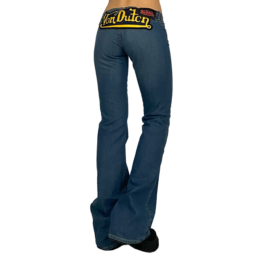 Von Dutch Low Rise Logo Flare Jeans (XS/S)
