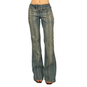 Max Studio 2000s Striped Mid-Rise Belted Flare Jeans (S/M)