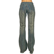 Max Studio 2000s Striped Mid-Rise Belted Flare Jeans (S/M)