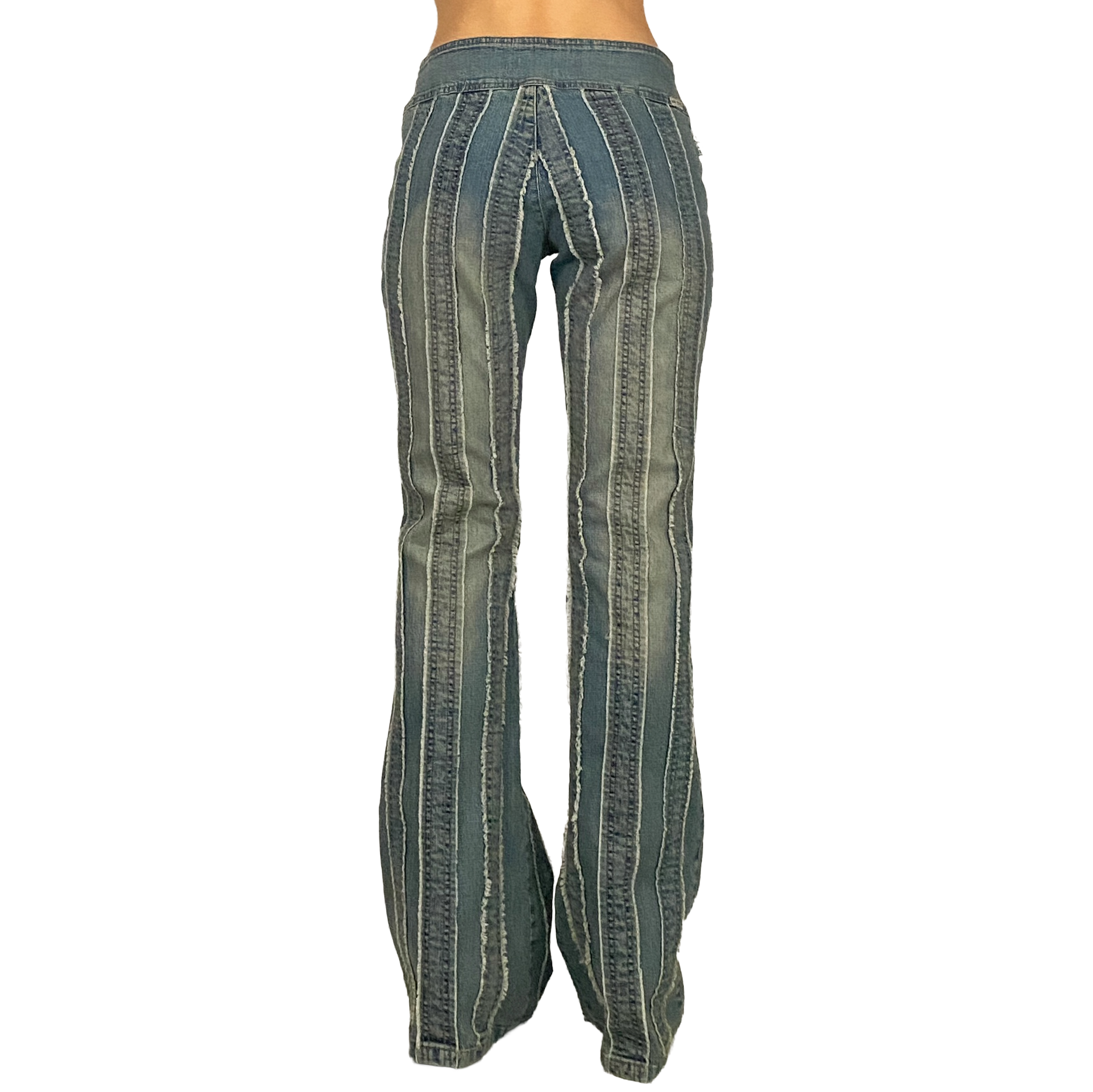 Max Studio 2000s Striped Mid-Rise Belted Flare Jeans (S/M)