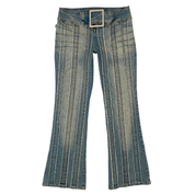 Max Studio 2000s Striped Mid-Rise Belted Flare Jeans (S/M)