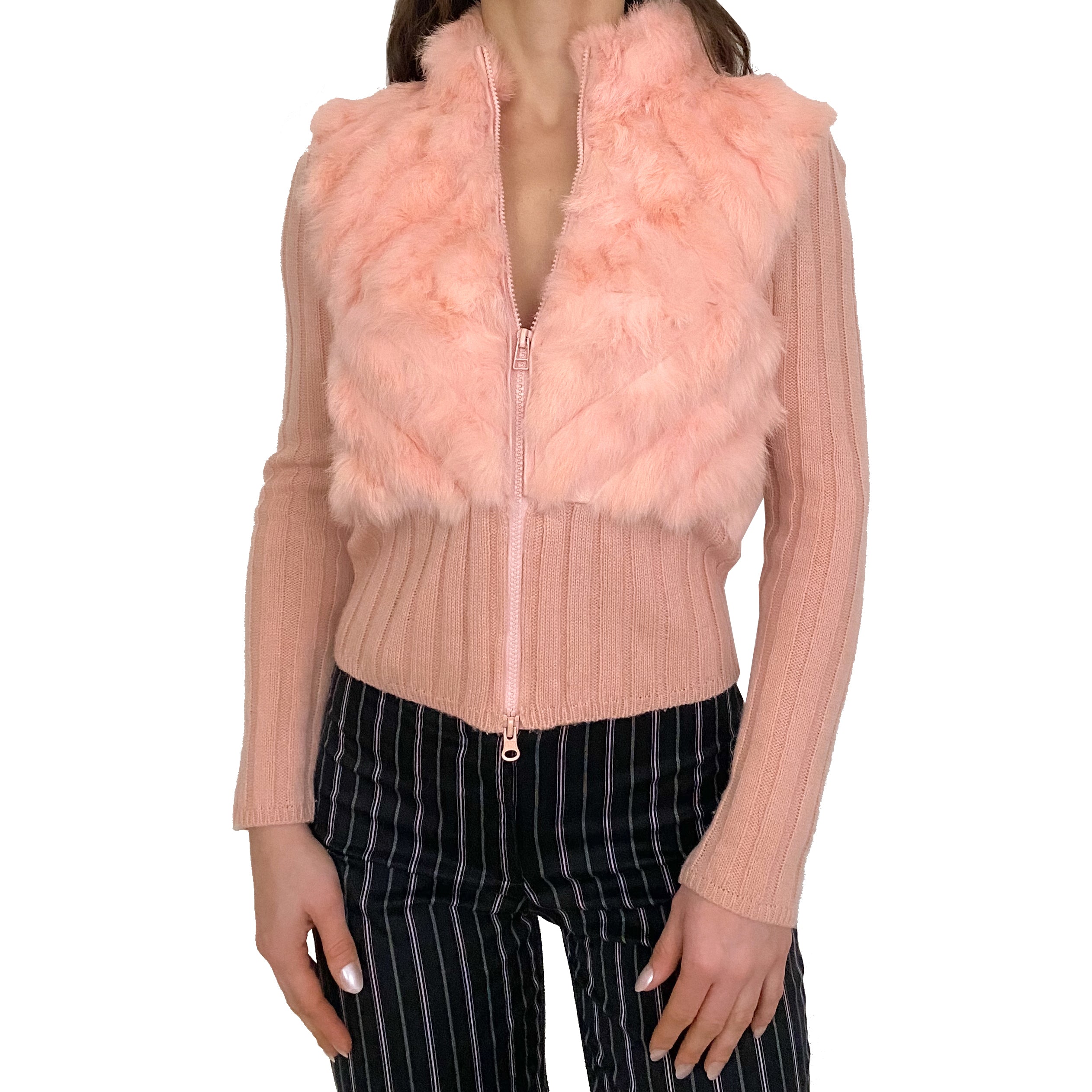 Peach Rabbit Fur Double Zip Cardi (XS)