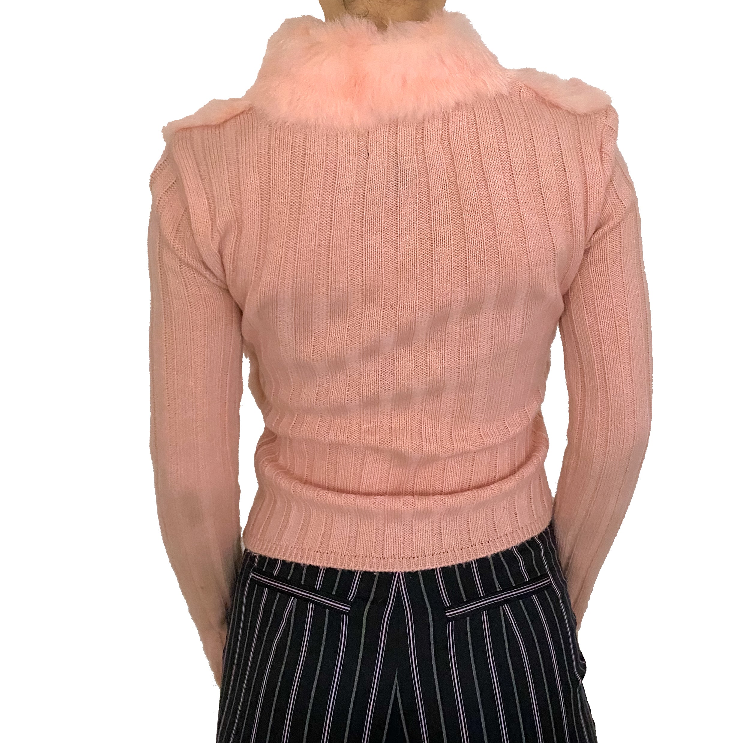 Peach Rabbit Fur Double Zip Cardi (XS)