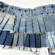 Upcycled Denim Pleated Mini Skirt-Belt (S-M)