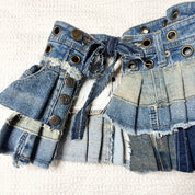 Upcycled Denim Pleated Mini Skirt-Belt (S-M)
