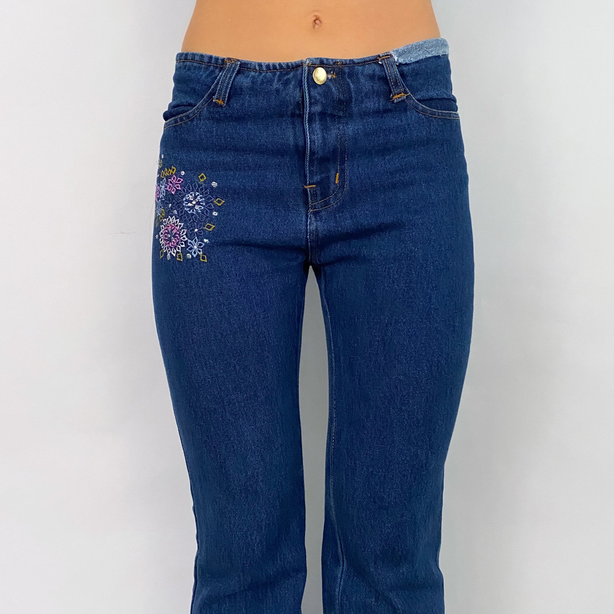 Embroidered Patchwork Jeans - XS
