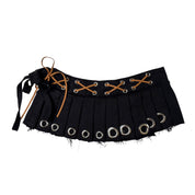 Upcycled Denim Pleated Mini Skirt-Belt (S-M)