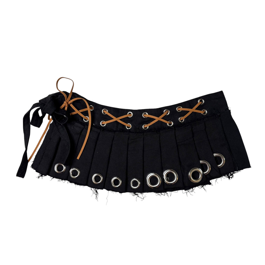 Upcycled Denim Pleated Mini Skirt-Belt (S-M)