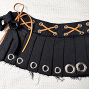 Upcycled Denim Pleated Mini Skirt-Belt (S-M)