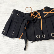 Upcycled Denim Pleated Mini Skirt-Belt (S-M)