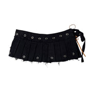 Upcycled Denim Pleated Mini Skirt-Belt (S-M)