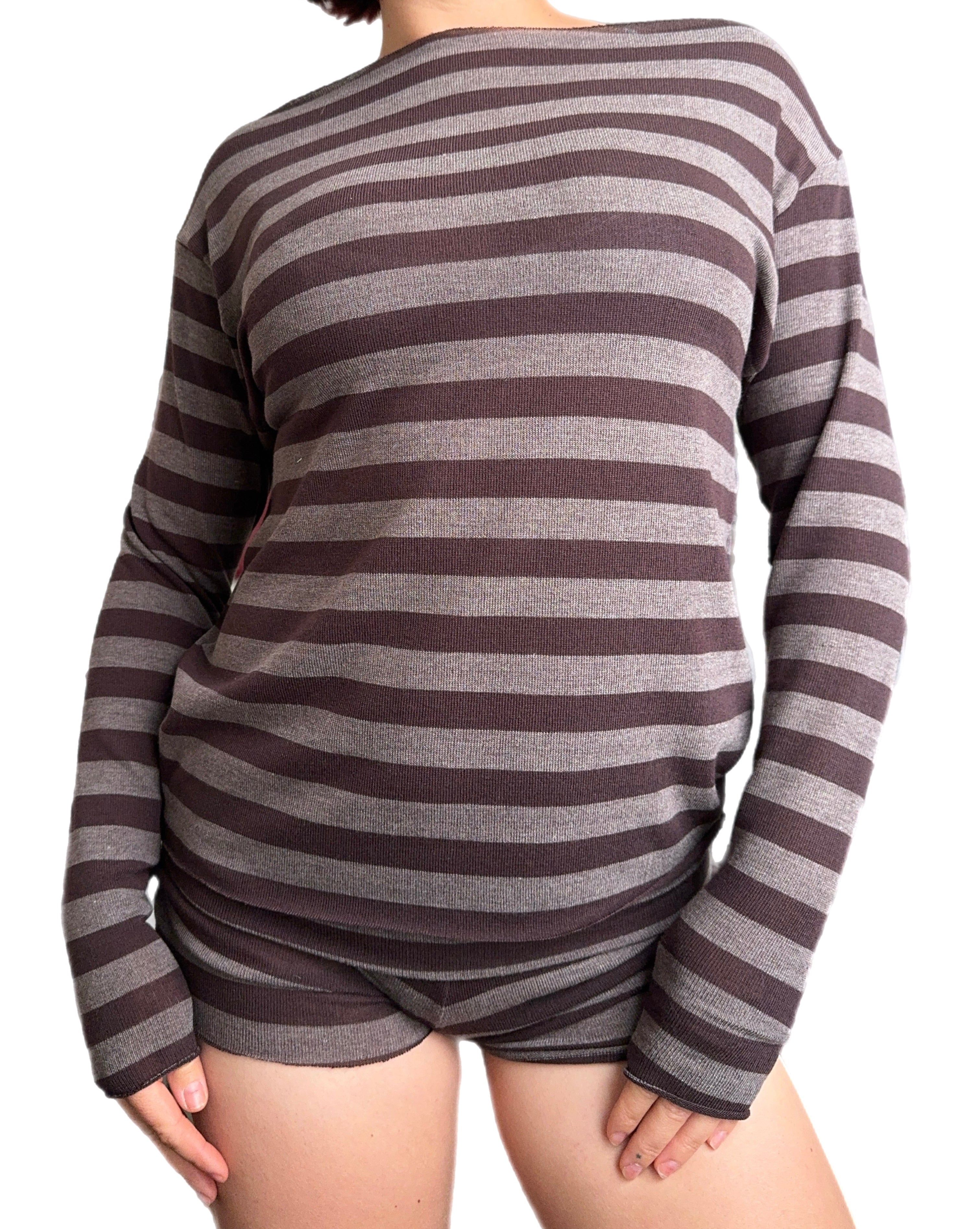 Chocolate Brown Striped Sweater Shorts (XS-XL)