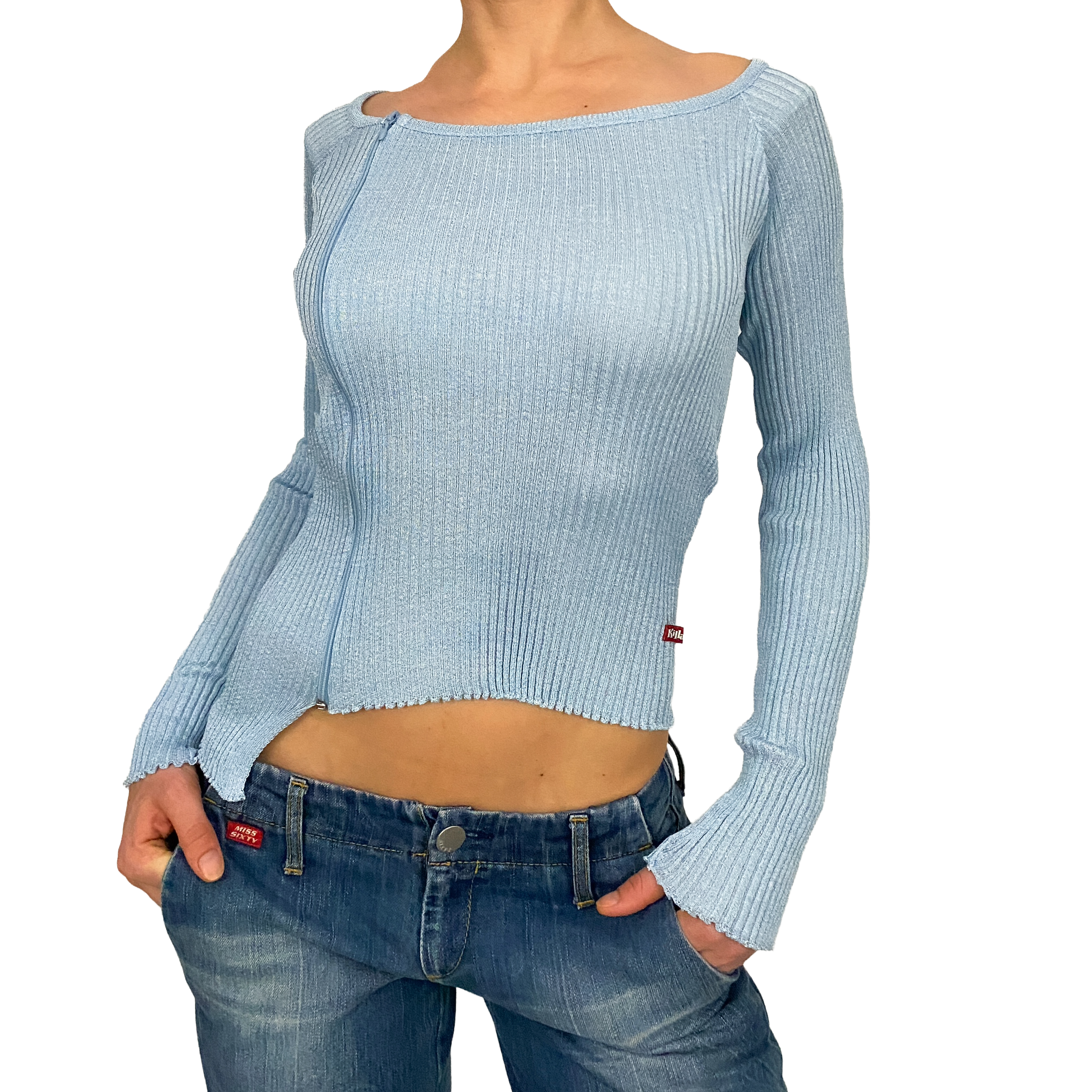 Killah Miss Sixty Shimmer Knit Asymmetric Zip Top (S)