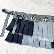 Upcycled Denim Pleated Mini Skirt-Belt (S-M)