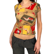 Vintage Euro Mesh Pin-Up & Zebra Graphic Top (XS/S)
