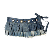 Upcycled Denim Pleated Mini Skirt-Belt (S-M)