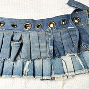 Upcycled Denim Pleated Mini Skirt-Belt (S-M)