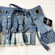 Upcycled Denim Pleated Mini Skirt-Belt (S-M)