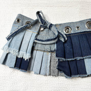 Upcycled Denim Pleated Mini Skirt-Belt (S-M)