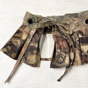Upcycled Camo Print Pleated Mini Skirt-Belt (S-M)