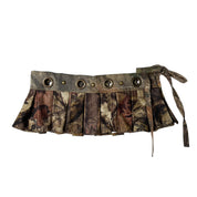 Upcycled Camo Print Pleated Mini Skirt-Belt (S-M)