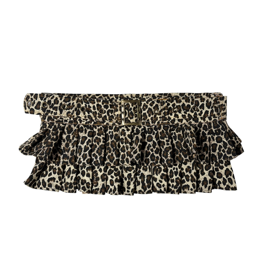 Upcycled Leopard Print Pleated Mini Skirt-Belt (S-M)