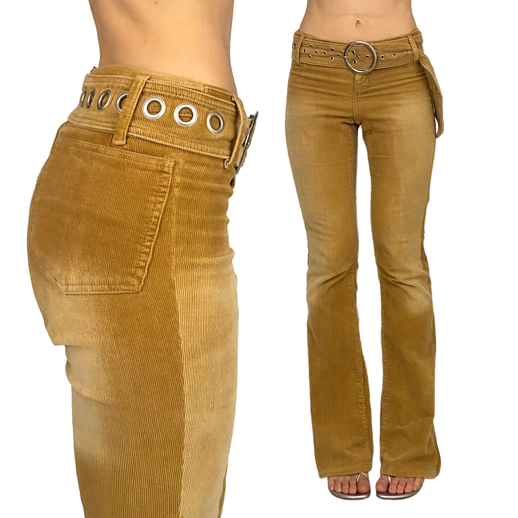 Vanilla Star Y2K Belted Corduroy Flare Pants (S)