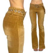 Vanilla Star Y2K Belted Corduroy Flare Pants (S)