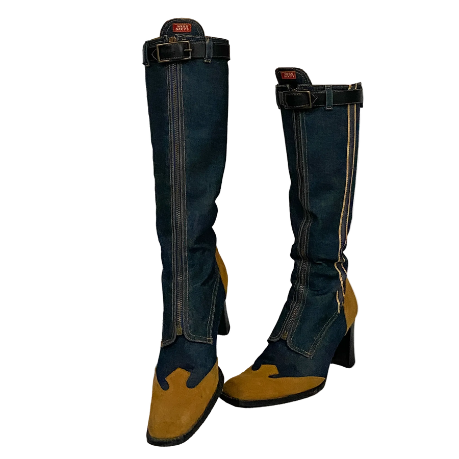 Miss Sixty 2000s Denim & Suede Knee High Boots (8)