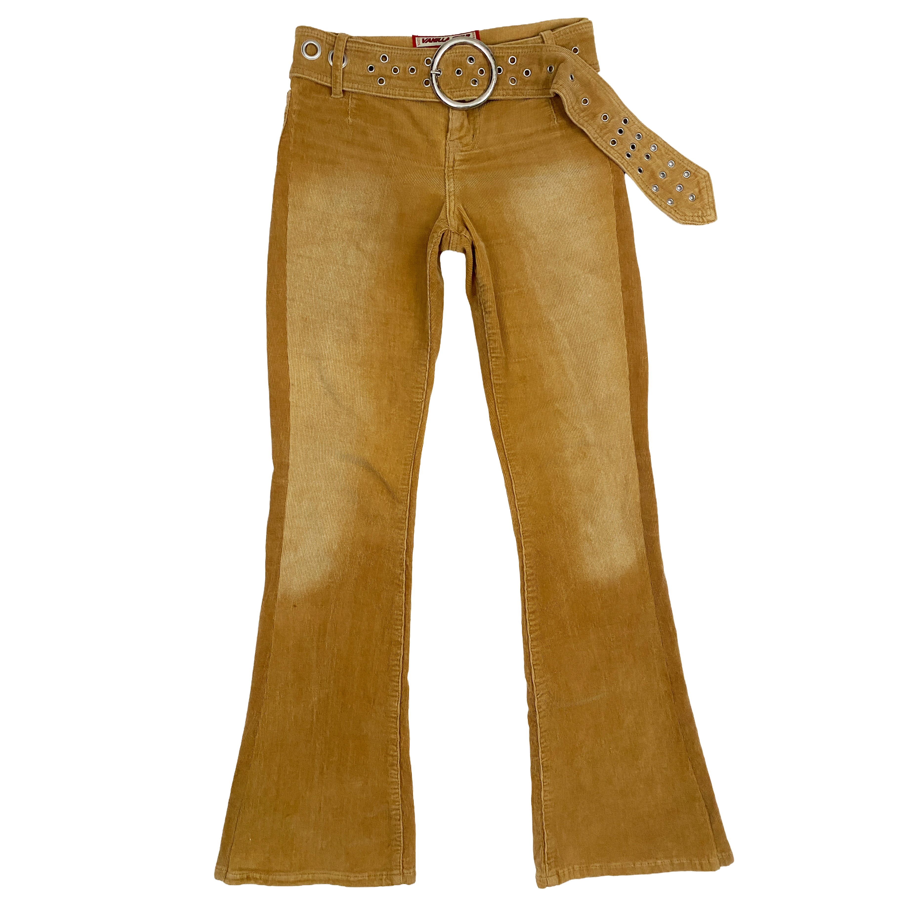Vanilla Star Y2K Belted Corduroy Flare Pants (S)
