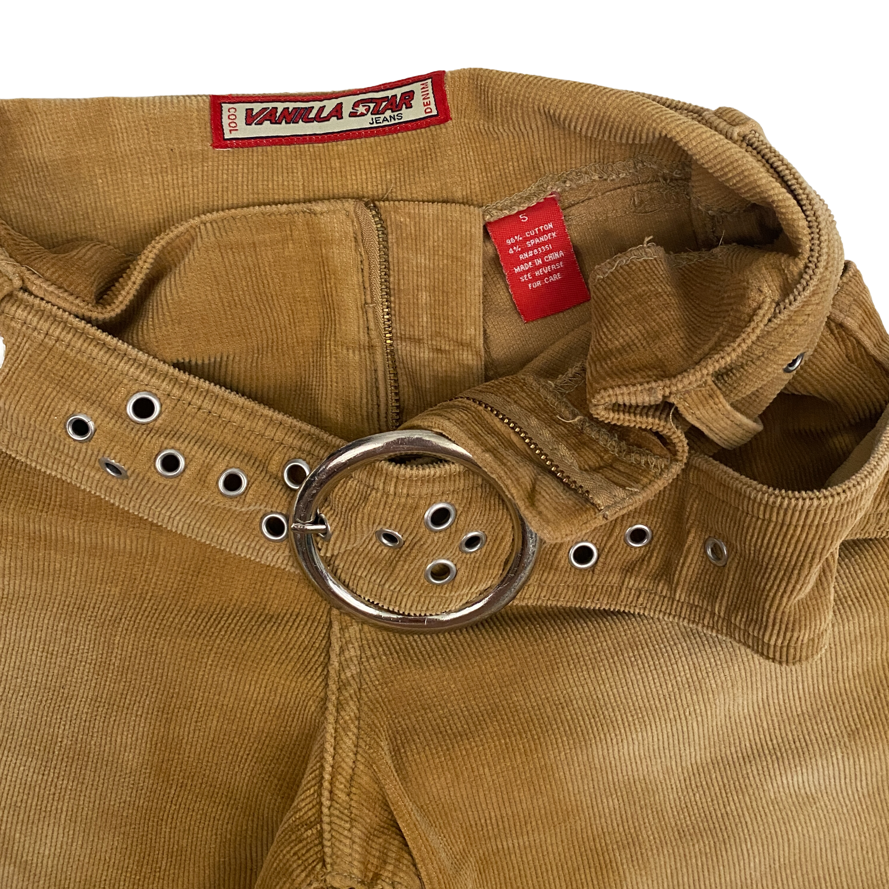 Vanilla Star Y2K Belted Corduroy Flare Pants (S)