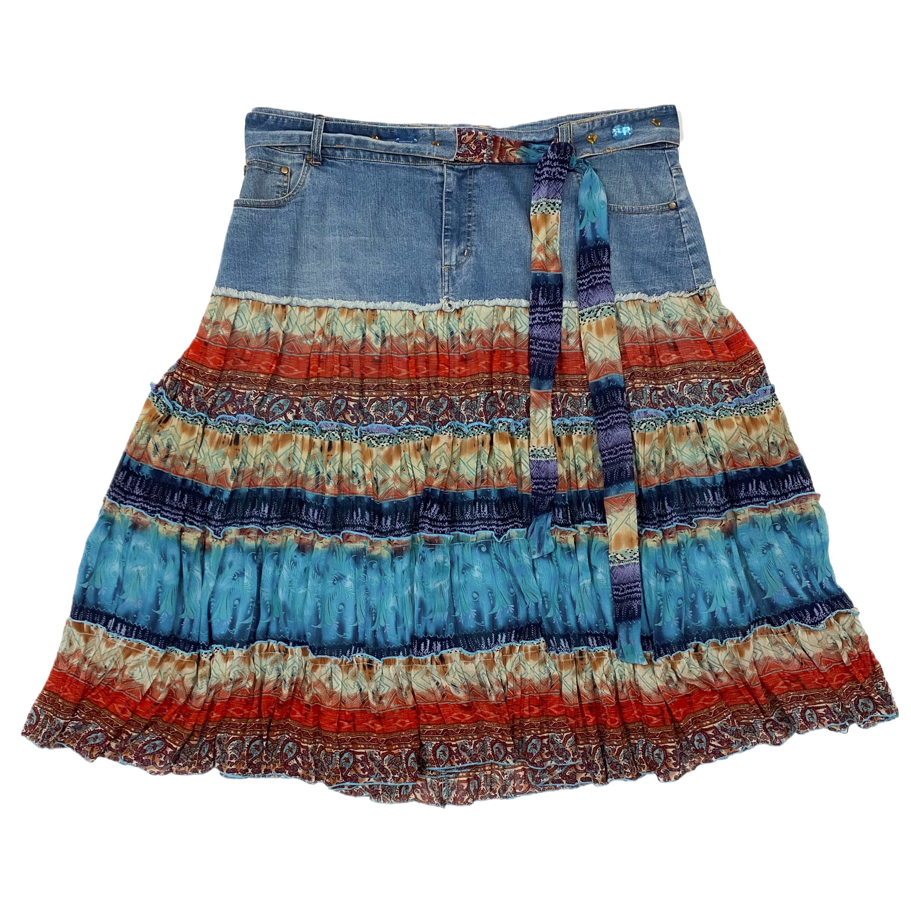 Funky Denim Tiered Midi Skirt (2X)