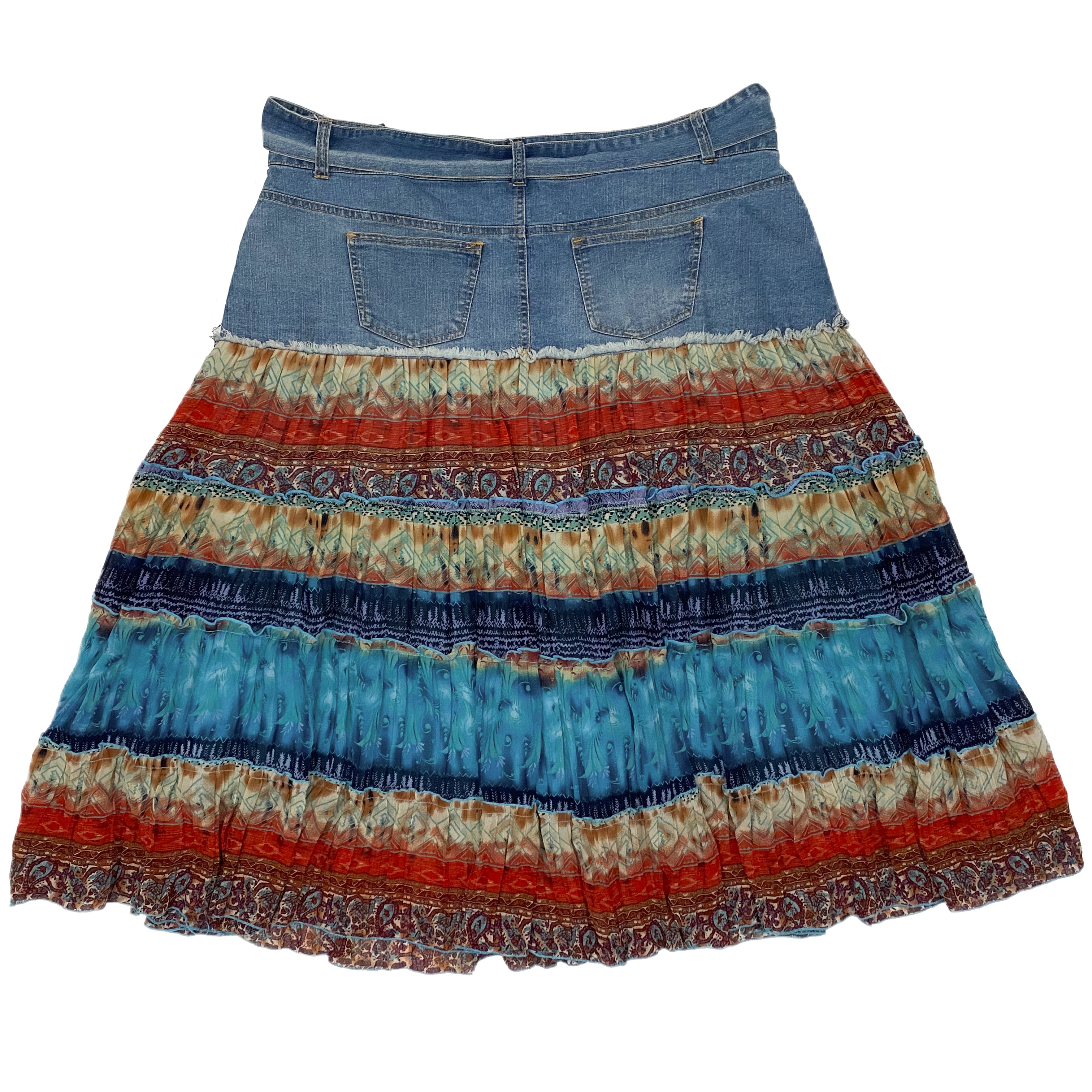 Funky Denim Tiered Midi Skirt (2X)